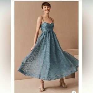 Isadora Organza Midi Dress BHLDN Size 8 Blue